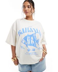 ASOS - Asos design curve - t-shirt boyfriend color crema con grafica marina "bahamas" - Lyst