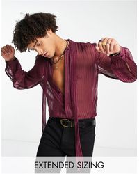 ASOS - Camisa color berenjena a rayas con lazada al cuello y mangas estilo blusón - Lyst