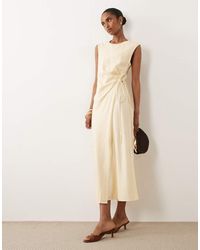 Mango - Linen Mix Tie Waist Sleeveless Midi Dress - Lyst