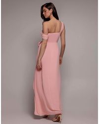 Goddiva - One Shoulder Cowl With Bow Detail Maxi Dress - Lyst