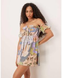 ASOS - Eyelet Frill Off The Shoulder Mini Dress - Lyst