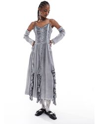 Reclaimed (vintage) - Midi Dress With Ruffles And Detachable Sleeves - Lyst
