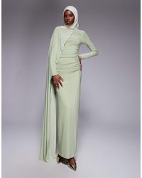 ASOS - Maxi Jurk Met Lange Mouwen, Gedrapeerd Detail En Rimpeleffect - Lyst