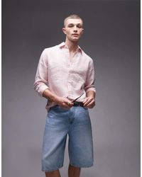 Mango - Camisa De Vestir Rosa A Rayas De Lino De - Lyst