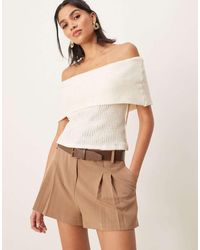 ASOS - Pantaloncini Sartoriali A Vita Alta Color Mocha Con Cintura - Lyst