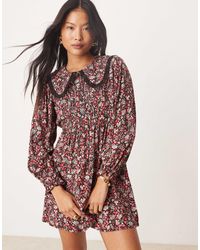Miss Selfridge - – langärmliges minikleid mit spitze und print - Lyst