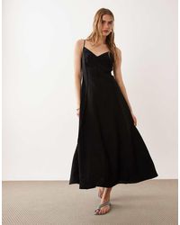 Mango - V-neck Sleeveless Midi Dress With Pleat Detail - Lyst