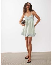 ASOS - V Neck Cami Mini Dress With Lace Trims - Lyst