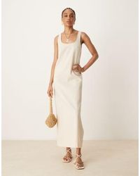 ASOS - Asos Design Tall Scoop Neck Cotton Linen Midi Dress - Lyst