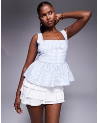 River Island - Top A Peplo Chiaro Quadretti - Lyst