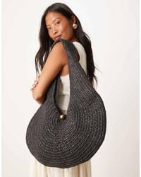 Mango - Borsa Da Spalla Nera Intrecciata Arrotondata Con Dettaglio Dorato - Lyst