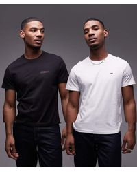 Tommy Hilfiger - Pack De 2 Camisetas De Color Blanco Hueso Y Negro De Corte Slim Con Logo De - Lyst