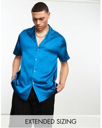 ASOS - Short Sleeve Relaxed Satin Deep Revere Collar Shirt - Lyst