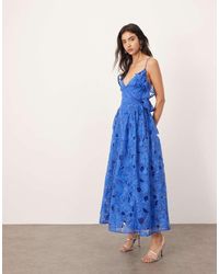 ARRANGE - Cutwork Lace Drop Waist Ruffle Detail Midi Dress With Tie Back - Lyst
