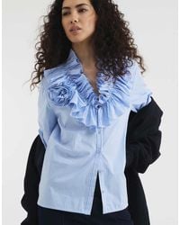 River Island - Stripe Long Sleeve Ruffle Shirt - Lyst