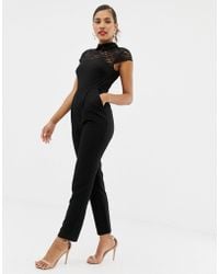 ASOS Lace Top Jumpsuit With Collar - Black