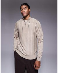River Island - Knitted Striped Half Zip Jumper - Lyst