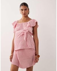 Mama.licious - Mamalicious maternity - top d'ensemble en crépon à rayures avec manches évasées - /rouge - Lyst