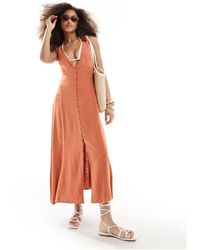 ASOS - Button Down Linen Midi Dress With Full Skirt - Lyst