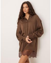 ASOS - Satin Shirt Mini Dress With High Low Curved Hem - Lyst