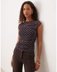 ASOS - Gathered Short Sleeve Off Shoulder Mesh Top - Lyst