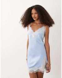 Abercrombie & Fitch - Satin Lace Trim Strappy Mini Dress - Lyst