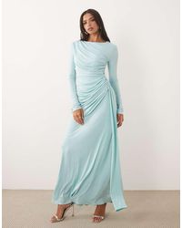 TFNC London - Slinky Draped Ruched Full Skirt Maxi Dress - Lyst