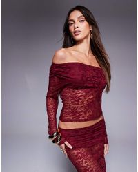 ASOS - Co-Ord Lace Off The Shoulder Long Sleeve Top - Lyst