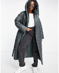 ASOS Onion Quilted Hooded Wrap Maxi Coat - Green