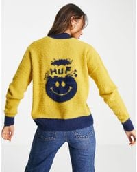 Huf – oversize-pullover intarsien-gesichtsmotiv - Gelb