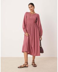 Threadbare - Vestito Midi Con Arricciature E Maniche A Sbuffo - Lyst