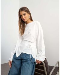TOPSHOP - Slash Neck Tie Front Top - Lyst