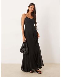 ASOS - Vestito Lungo A Balze Con Spalline Sottili, Bottoni E Volant - Lyst