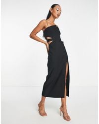 Vesper - Cami Strap Cut Out Waist Midi Dress With Thigh Split - Lyst