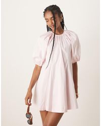 ASOS - Mini Jurk Van Katoenen Popeline Met Pofmouwen - Lyst