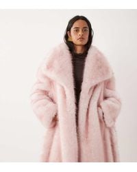 Kaiia - Faux Fur Collared Belted Maxi Coat - Lyst