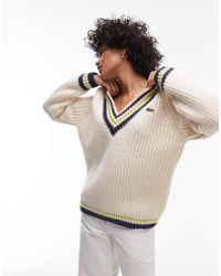 Lacoste - Jersey Con Cuello De Pico Y Ribetes A Rayas De -Blanco - Lyst