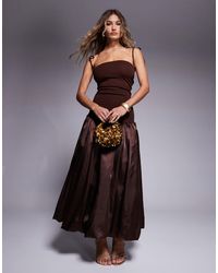 Amy Lynn - Alexa Tie Shoulder Satin Puffball Midi Dress - Lyst