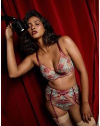 Playful Promises - Persephone Ivory & Wine Floral Embroidery Plunge Bra - Lyst
