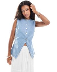 ASOS - Denim Split Front Waistcoat - Lyst