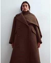 ARRANGE - Double Breasted Wool Coat With Removeable Scarf - Lyst