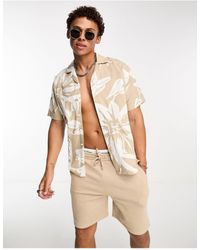 Jack & Jones - Premium - chemise à fleurs avec col à revers - beige - Lyst