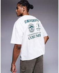 ASOS - Camiseta Blanca De Corte Cuadrado Extragrande Con Estampados Gráficos Universitarios Y Sisas Caídas De -Blanco - Lyst