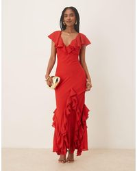 Pretty Lavish - Uma Cap Sleeve Ruffle Maxi Dress - Lyst