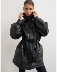 TOPSHOP - Super Oversized Faux Leather Cinch Waist Funnel Neck Jacket - Lyst