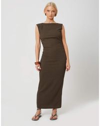Brave Soul - Textured Jersey Midi Dress With Gathered Detail - Lyst