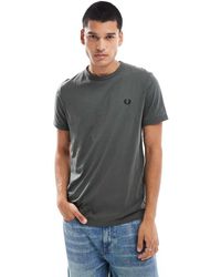 Fred Perry - T-Shirt Kaki Con Bordi A Contrasto - Lyst