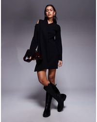 ASOS - Supersoft Slash Neck Scarf Detail Mini Dress - Lyst