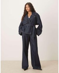 Mango - Pantalones De Sastre Azules De Tejido Efecto Denim De (Parte De Un Conjunto) - Lyst