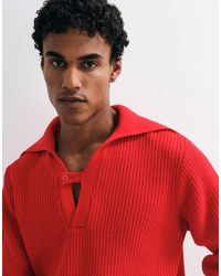 ASOS - Knitted Relaxed Polo With Open Collar Detail - Lyst